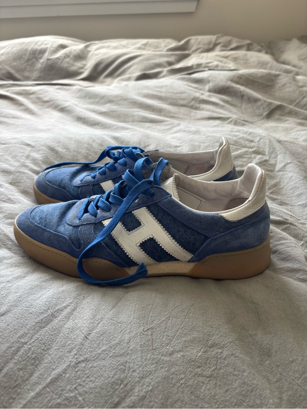 Hogan Blue Suede Sneakers with White H Stripe